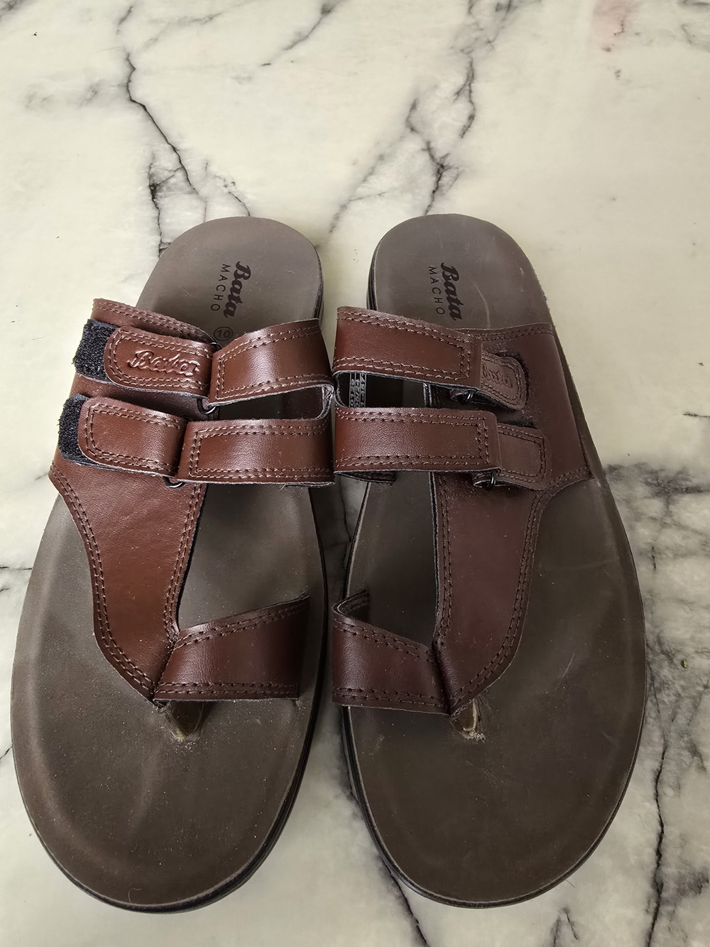 Bata Macho Men’s Brown Leather Slide Sandals with Adjustable Straps